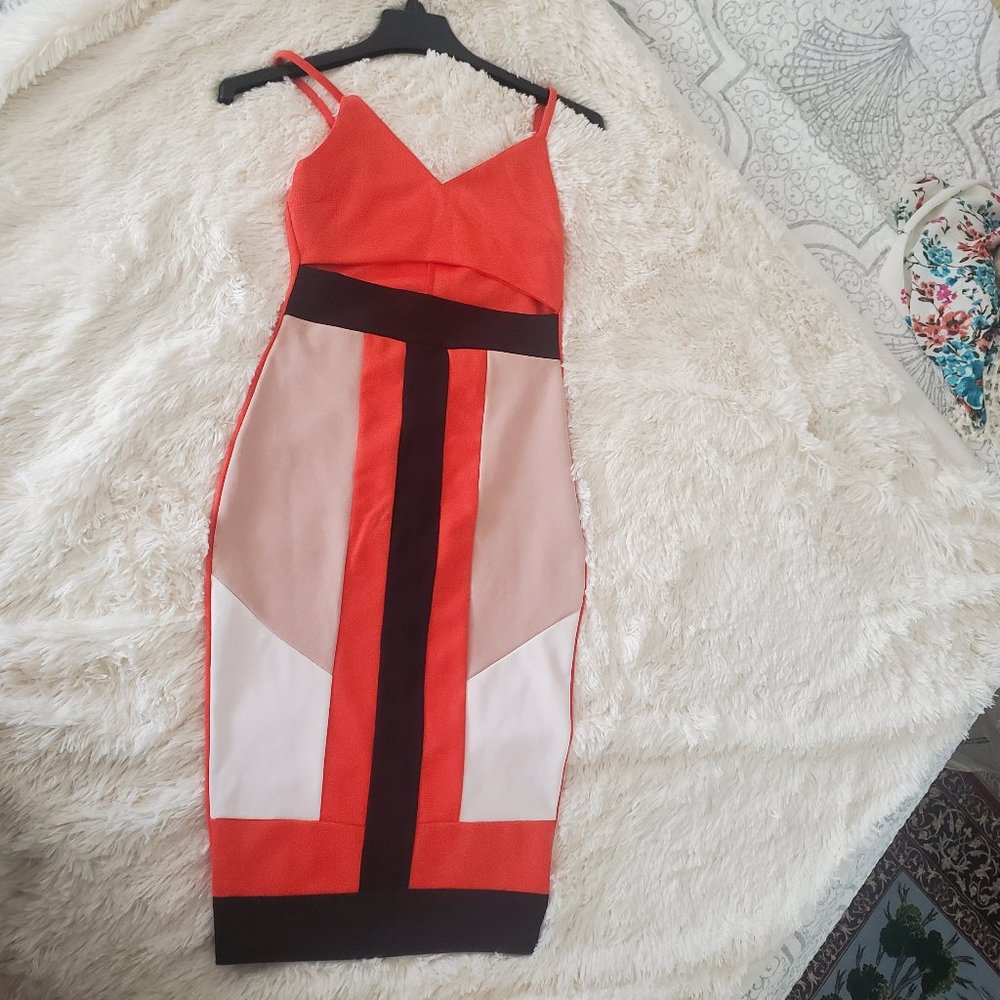 Orange Body Con dress with front cut